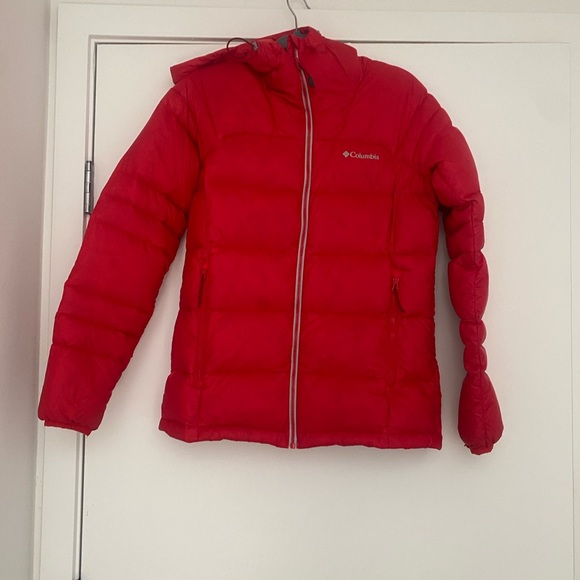 Columbia Omni Heat Womens Small Red Hooded Down PufferJacket Reflective Lining - Picture 8 of 11